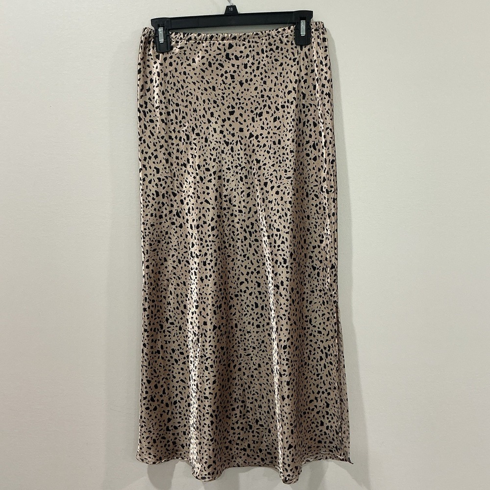 Molly Green Satin animal print Champagne maxi skirt Medium Made In USA